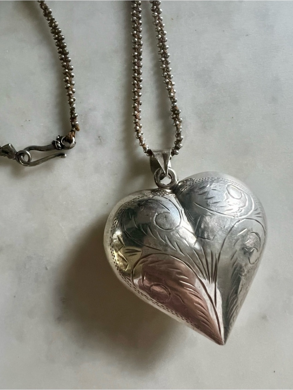 Vintage Sterling Silver Oversized 2” Puffy Heart Necklace 925 Statement 22g